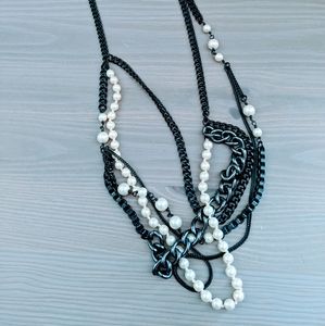 J Crew Pearl and Chain Layered Necklace